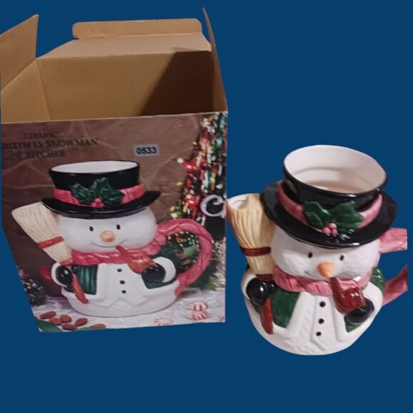 Ceramic Christmas Snowman Pitcher Festive Holiday Tableware Vintage Design - Picture 9 of 11